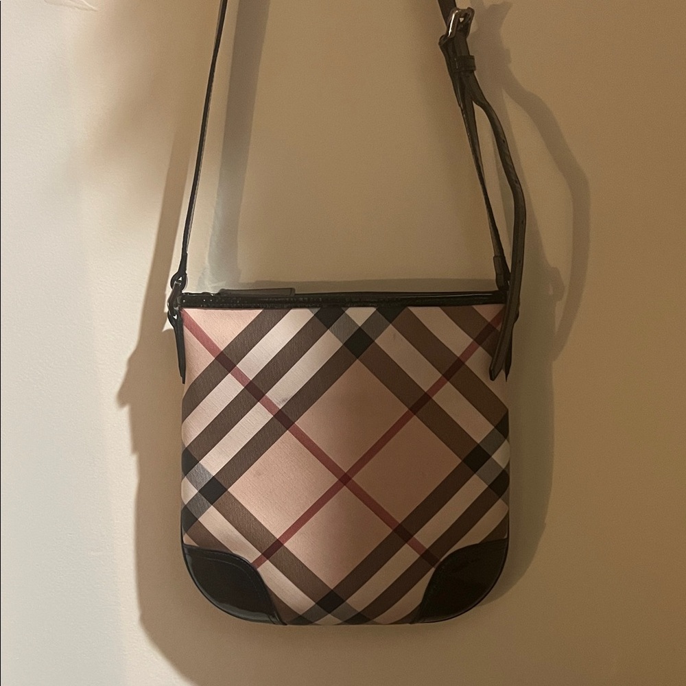 Burberry Checkered Crossbody Bag in Red and Brown